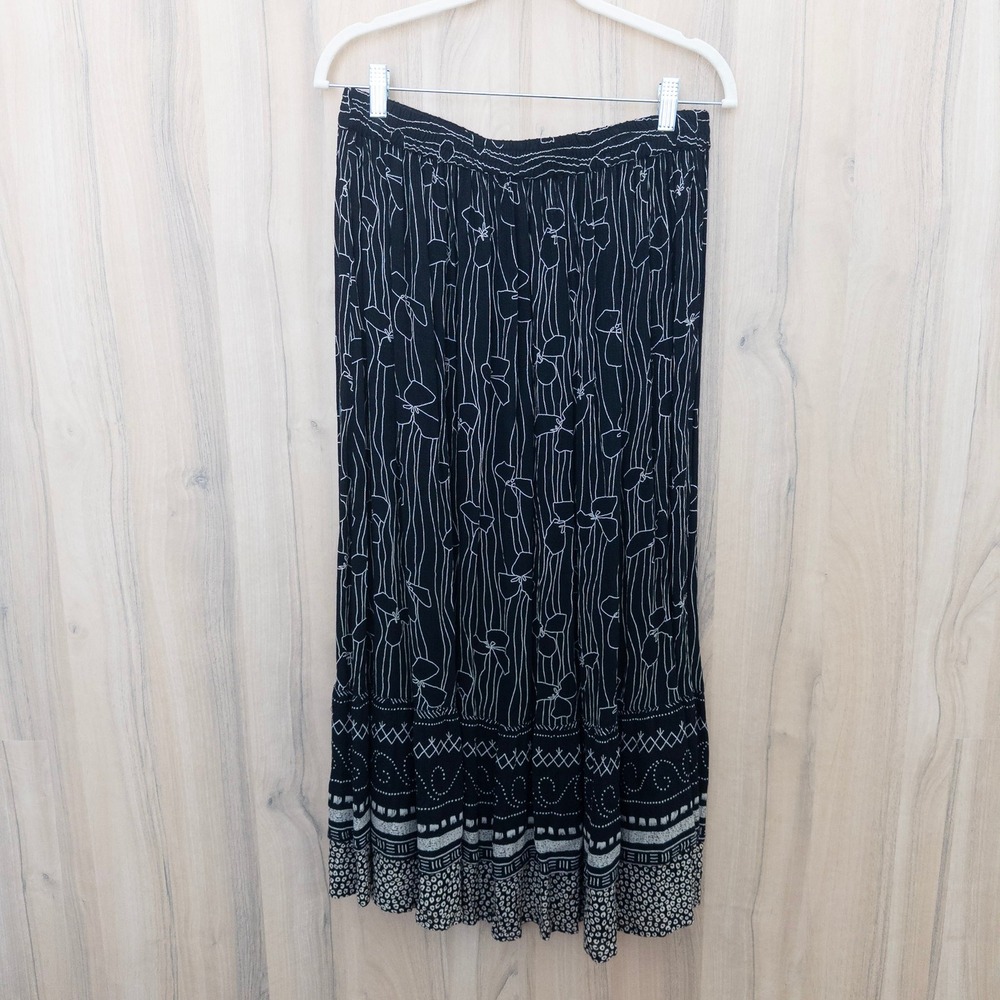 Y2K Drapers & Damon Floral Maxi Skirt Sz L Black Broomstick Dark Boho Whimsigoth